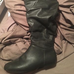 Knee high black faux leather boots